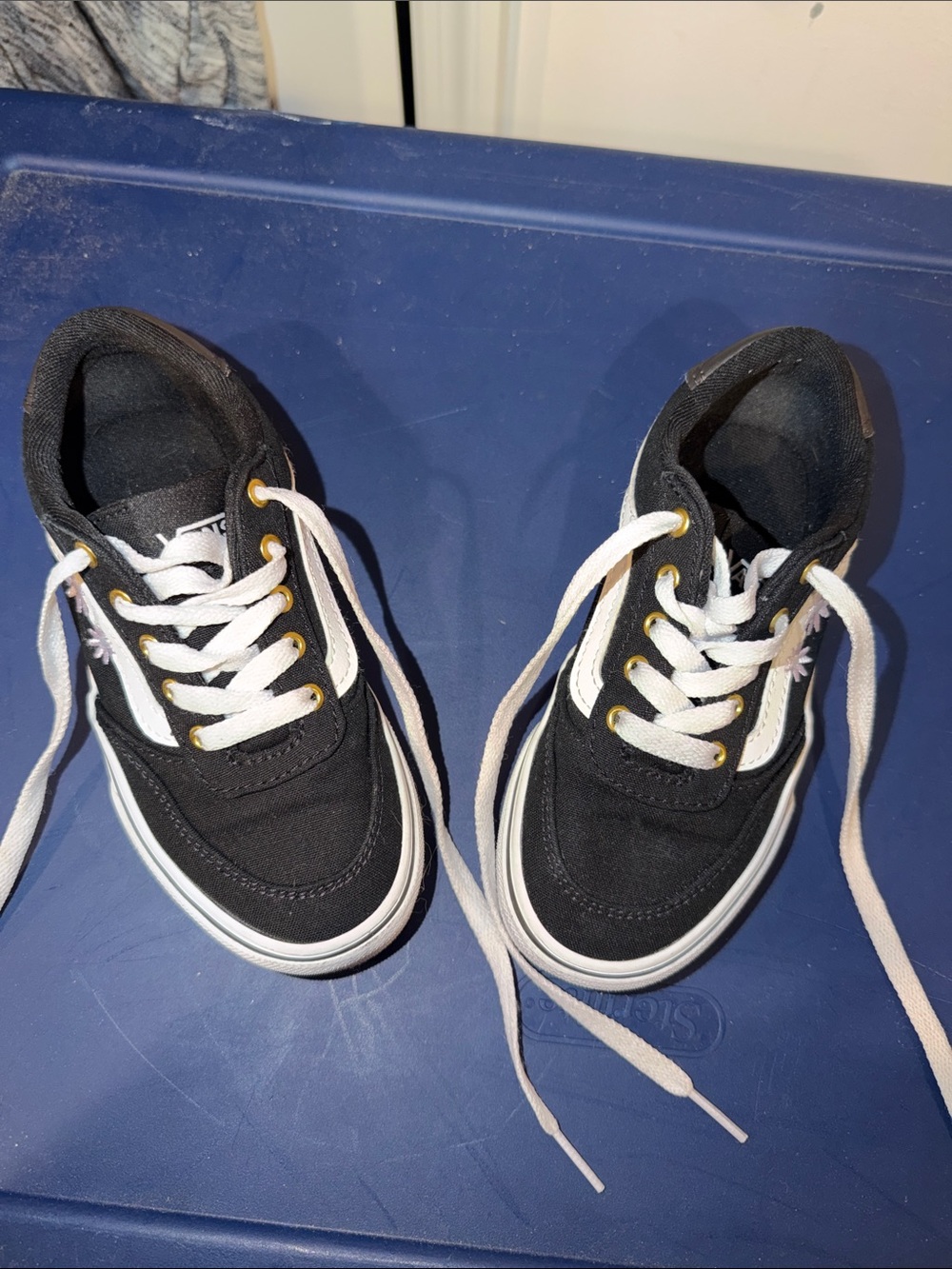 Vans Kids Black Canvas Sneakers with White Stripes and Laces